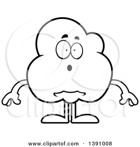 Clipart of a Cartoon Black and White Lineart Surprised Popcorn Mascot Character - Royalty Free Vector Illustration by Cory Thoman