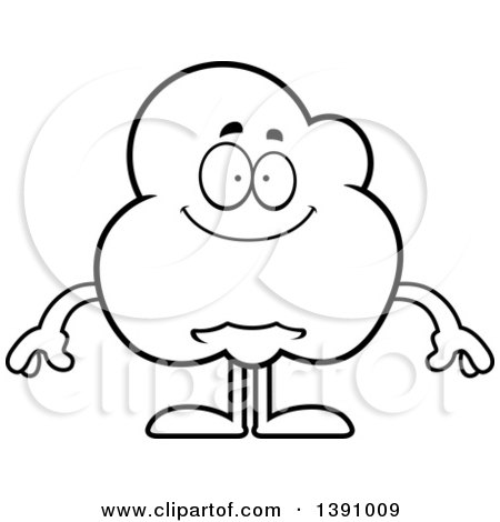 Clipart of a Cartoon Black and White Lineart Happy Popcorn Mascot Character - Royalty Free Vector Illustration by Cory Thoman