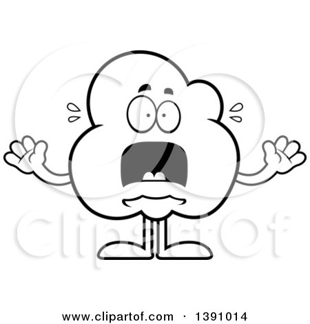 Clipart of a Cartoon Black and White Lineart Scared Popcorn Mascot Character - Royalty Free Vector Illustration by Cory Thoman