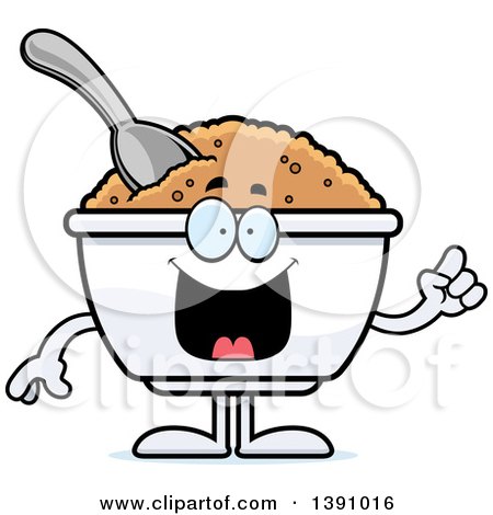 Clipart of a Cartoon Smart Bowl of Oatmeal Mascot Character with an Idea - Royalty Free Vector Illustration by Cory Thoman