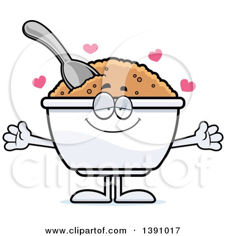 Clipart of a Cartoon Loving Bowl of Oatmeal Mascot Character Wanting a Hug - Royalty Free Vector Illustration by Cory Thoman