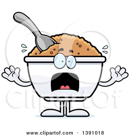Clipart of a Cartoon Scared Bowl of Oatmeal Mascot Character - Royalty Free Vector Illustration by Cory Thoman