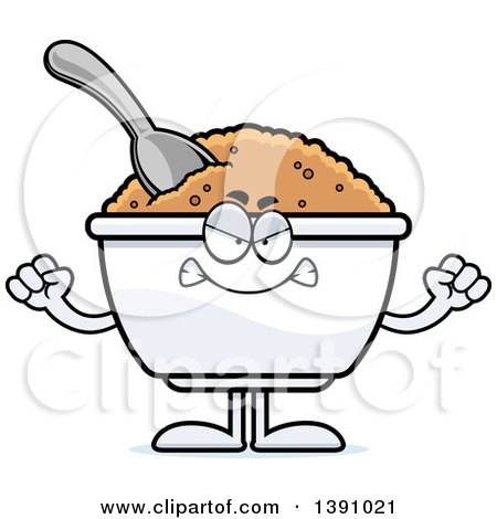 Clipart of a Cartoon Mad Bowl of Oatmeal Mascot Character - Royalty Free Vector Illustration by Cory Thoman
