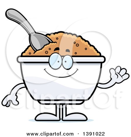 Clipart of a Cartoon Friendly Waving Bowl of Oatmeal Mascot Character - Royalty Free Vector Illustration by Cory Thoman