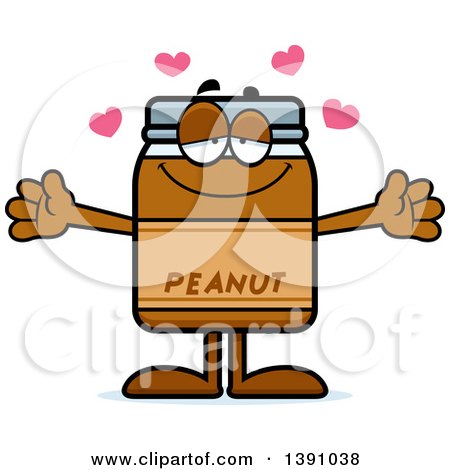 Clipart of a Cartoon Loving Peanut Butter Jar Mascot Character Wanting a Hug - Royalty Free Vector Illustration by Cory Thoman
