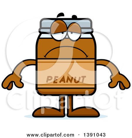Clipart of a Cartoon Depressed Peanut Butter Jar Mascot Character - Royalty Free Vector Illustration by Cory Thoman