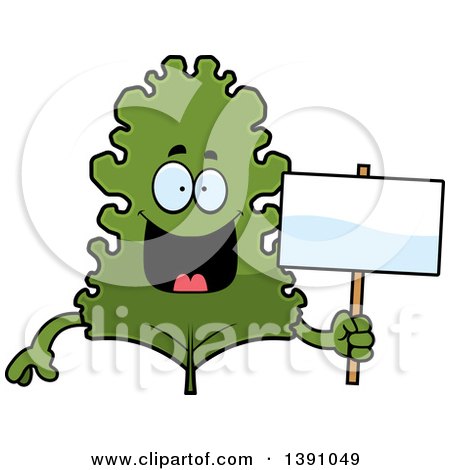 Clipart of a Cartoon Happy Kale Mascot Character Holding a Blank Sign - Royalty Free Vector Illustration by Cory Thoman