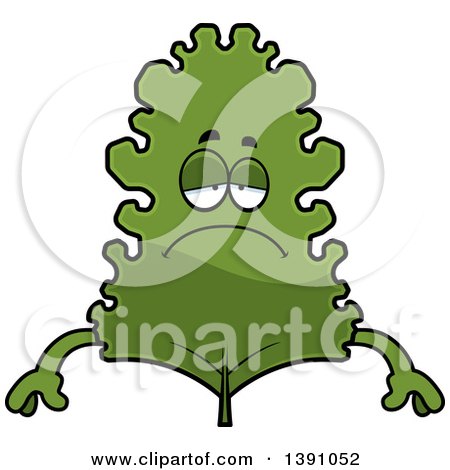 Clipart of a Cartoon Depressed Kale Mascot Character - Royalty Free Vector Illustration by Cory Thoman