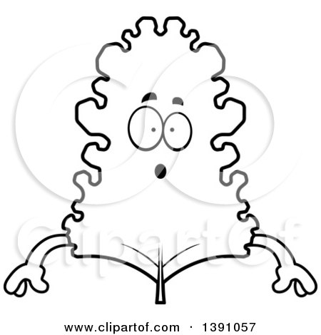 Clipart of a Cartoon Black and White Lineart Surprised Kale Mascot Character - Royalty Free Vector Illustration by Cory Thoman