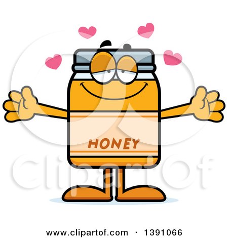 Clipart of a Cartoon Loving Honey Jar Mascot Character Wanting a Hug - Royalty Free Vector Illustration by Cory Thoman