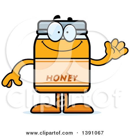 Clipart of a Cartoon Friendly Waving Honey Jar Mascot Character - Royalty Free Vector Illustration by Cory Thoman