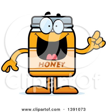 Clipart of a Cartoon Honey Jar Mascot Character with an Idea - Royalty Free Vector Illustration by Cory Thoman