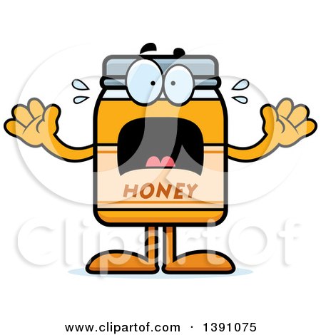 Clipart of a Cartoon Scared Honey Jar Mascot Character - Royalty Free Vector Illustration by Cory Thoman