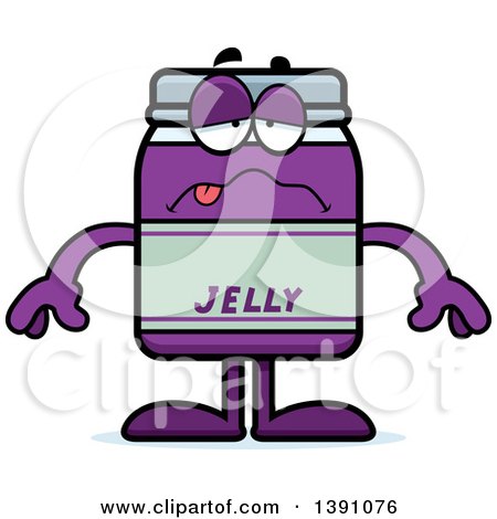 Clipart of a Cartoon Sick Grape Jam Jelly Jar Mascot Character - Royalty Free Vector Illustration by Cory Thoman