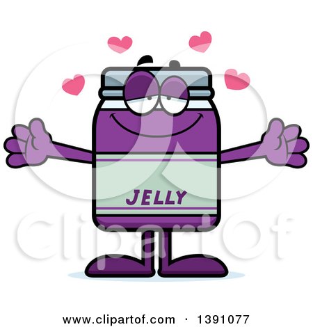 Clipart of a Cartoon Loving Grape Jam Jelly Jar Mascot Character Wanting a Hug - Royalty Free Vector Illustration by Cory Thoman