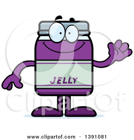 Clipart of a Cartoon Friendly Waving Grape Jam Jelly Jar Mascot Character - Royalty Free Vector Illustration by Cory Thoman