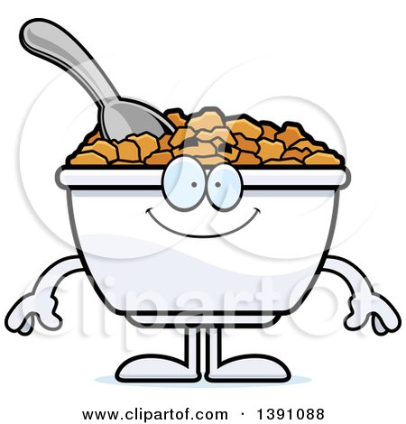 Clipart of a Cartoon Happy Bowl of Corn Flakes Breakfast Cereal Character - Royalty Free Vector Illustration by Cory Thoman