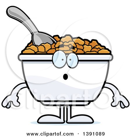Clipart of a Cartoon Surprised Bowl of Corn Flakes Breakfast Cereal Character - Royalty Free Vector Illustration by Cory Thoman