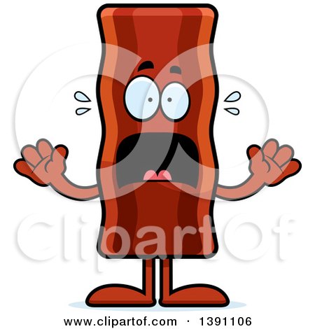 Clipart of a Cartoon Scared Crispy Bacon Character - Royalty Free Vector Illustration by Cory Thoman