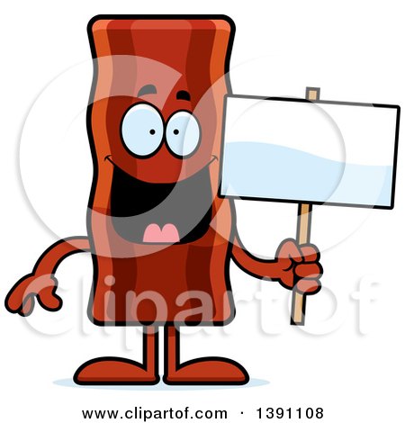 Clipart of a Cartoon Crispy Bacon Character Holding a Blank Sign - Royalty Free Vector Illustration by Cory Thoman