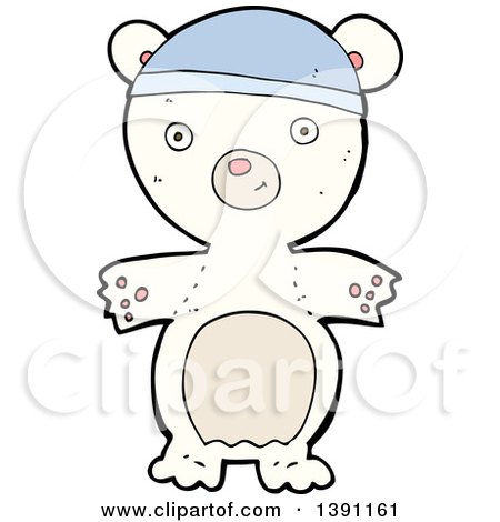 Clipart of a Cartoon Polar Bear Wearing a Hat - Royalty Free Vector Illustration by lineartestpilot