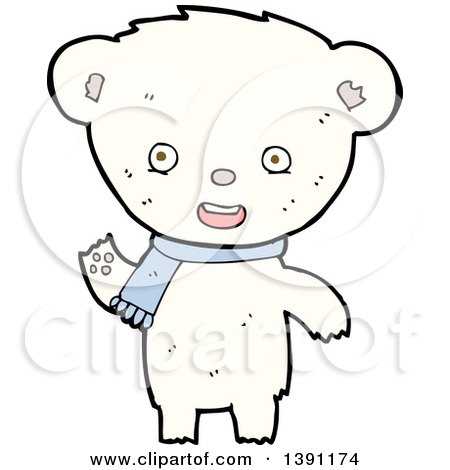 Clipart of a Cartoon Teddy Polar Bear Wearing a Scarf - Royalty Free Vector Illustration by lineartestpilot