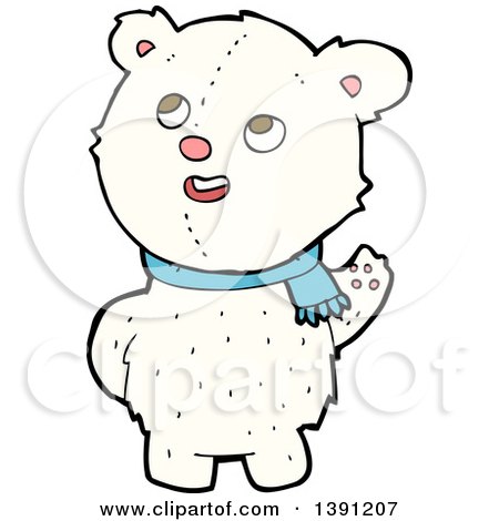 Clipart of a Cartoon Teddy Polar Bear Wearing a Scarf - Royalty Free Vector Illustration by lineartestpilot