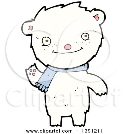 Clipart of a Cartoon Polar Bear Wearing a Scarf - Royalty Free Vector Illustration by lineartestpilot