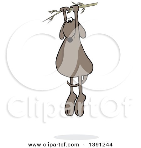 Clipart of a Cartoon Brown Dog Hanging from a Branch - Royalty Free Vector Illustration by djart