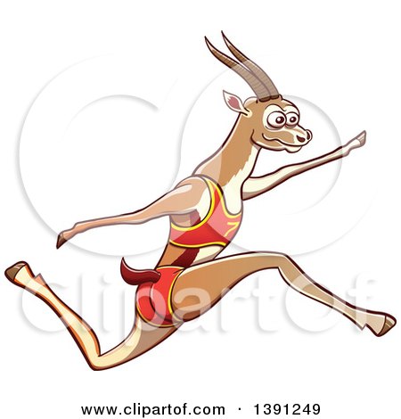 Clipart of a Sporty Gazelle Track Athlete Performing a Long Jump - Royalty Free Vector Illustration by Zooco