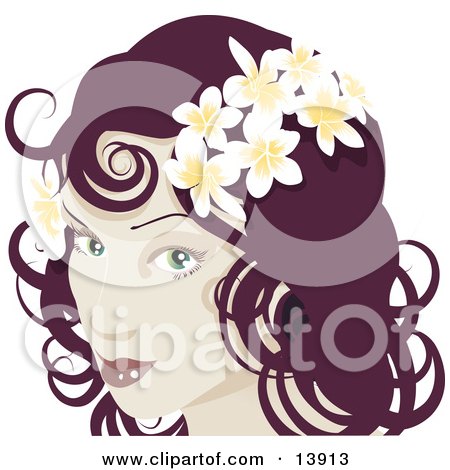 Pretty Red Haired Woman Wearing Frangipani Flowers in Her Hair Clipart Illustration by AtStockIllustration