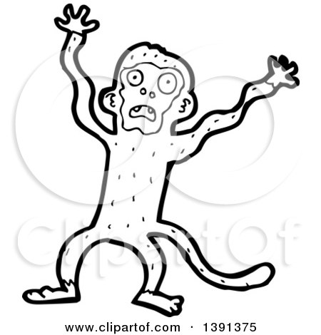 Clipart of a Cartoon Black and White Lineart Monkey - Royalty Free Vector Illustration by lineartestpilot