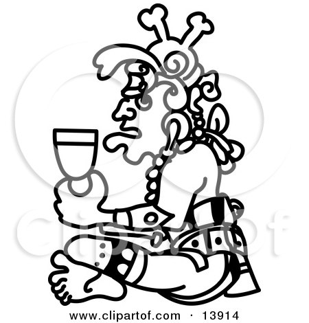 Aztec Man Drinking From a Cup Clipart Illustration by AtStockIllustration