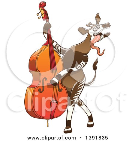 Clipart of a Cartoon Okapi Musician Playing a Double Bass - Royalty Free Vector Illustration by Zooco