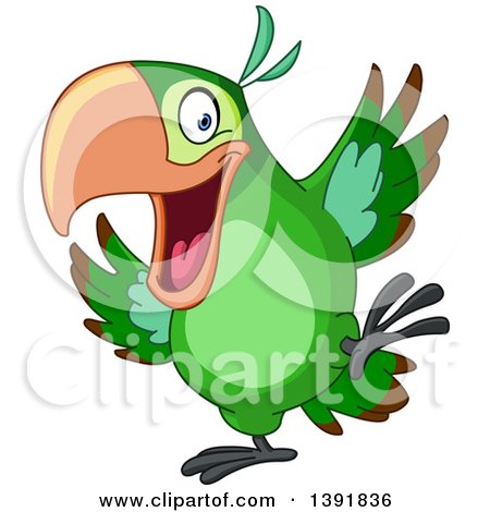 Clipart of a Cartoon Happy Green Parrot Dancing - Royalty Free Vector Illustration by yayayoyo