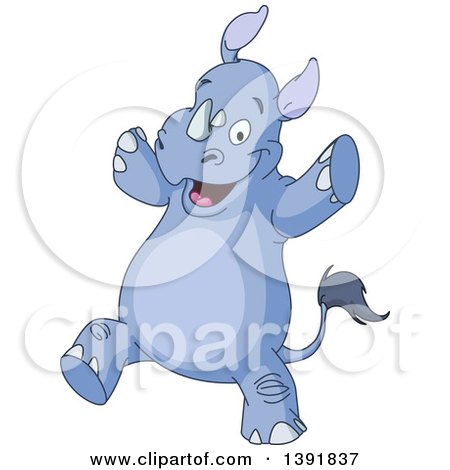 Clipart of a Cartoon Happy Rhino Dancing - Royalty Free Vector Illustration by yayayoyo