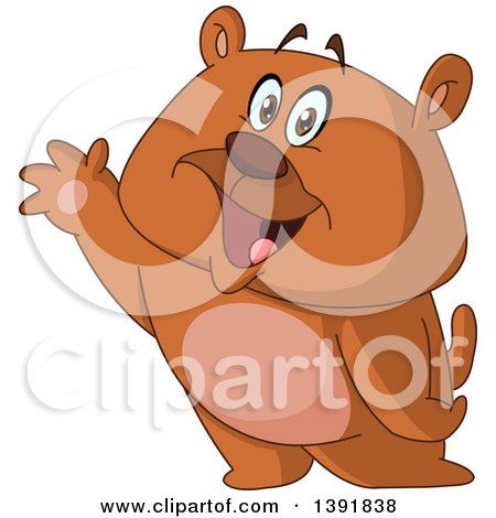 Clipart of a Cartoon Happy and Friendly Bear Waving - Royalty Free Vector Illustration by yayayoyo