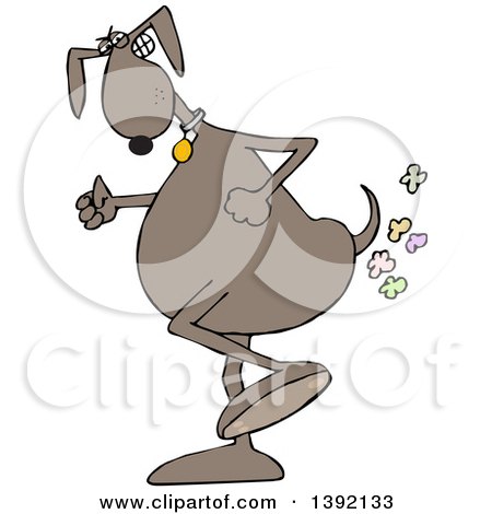Toon Clipart of a Brown Dog Walking Upright and Farting - Royalty Free Vector Illustration by djart