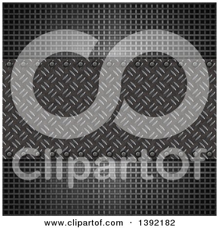 Clipart of a Background of Industrial Diamond Plate Metal and Grid - Royalty Free Illustration by KJ Pargeter