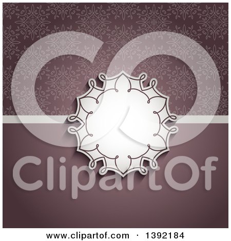 Clipart of a Circular Label Frame over Purple with Half Floral, Half Gradient - Royalty Free Vector Illustration by KJ Pargeter