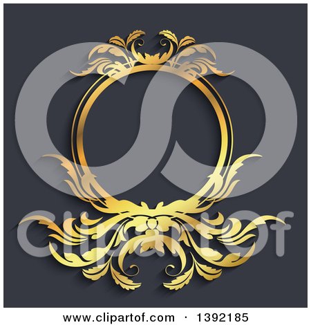 Clipart of a Golden Wreath Frame over Gray - Royalty Free Vector Illustration by KJ Pargeter