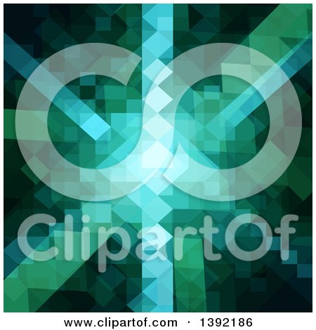 Clipart of a Green Abstract Geometric Burst Background - Royalty Free Vector Illustration by KJ Pargeter