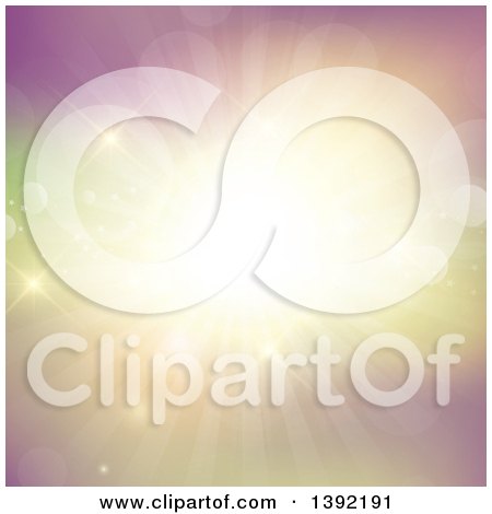 Clipart of a Background of Flares, Sparkles and a Pastel Sun Burst - Royalty Free Vector Illustration by KJ Pargeter
