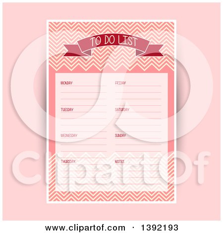 Clipart of a Weekly to Do List with a Chevron Pattern on Pink - Royalty Free Vector Illustration by KJ Pargeter