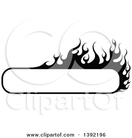 Clipart of a Black and White Long Rectangular Flaming Label Frame Design - Royalty Free Vector Illustration by dero