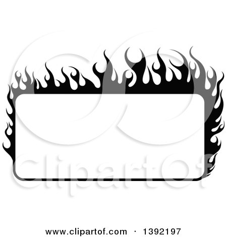 Clipart of a Black and White Rectangular Flaming Label Frame Design - Royalty Free Vector Illustration by dero