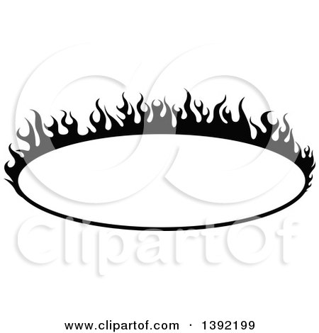 Clipart of a Black and White Oval Flaming Label Frame Design - Royalty Free Vector Illustration by dero