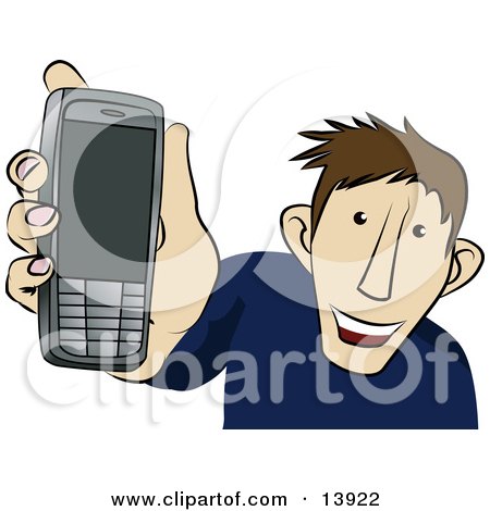 Young Man Showing Off His New Cellphone Clipart Illustration by AtStockIllustration