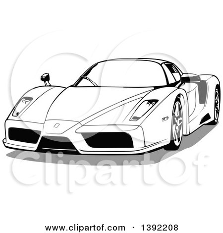 Clipart of a Black and White Sports Car from the Front - Royalty Free Vector Illustration by dero