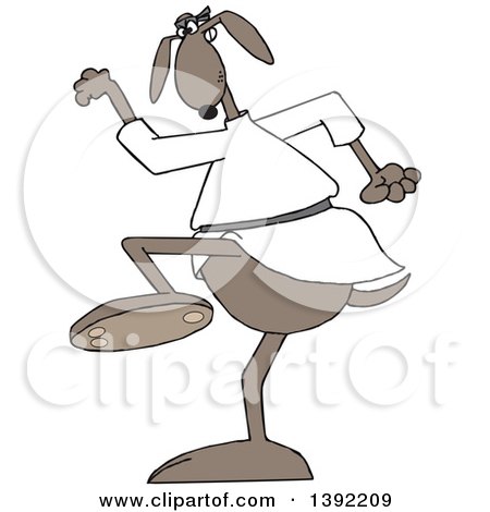 Clipart of a Cartoon Brown Martial Arts Dog Doing a Karate Kick - Royalty Free Vector Illustration by djart